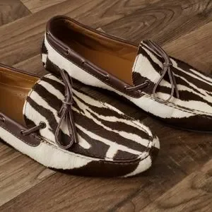 Ralph lauren purple label zebra calf hair Drivers Ralph Lauren Purple Label Calf Hair Zebra Pony Brown White  main image 4